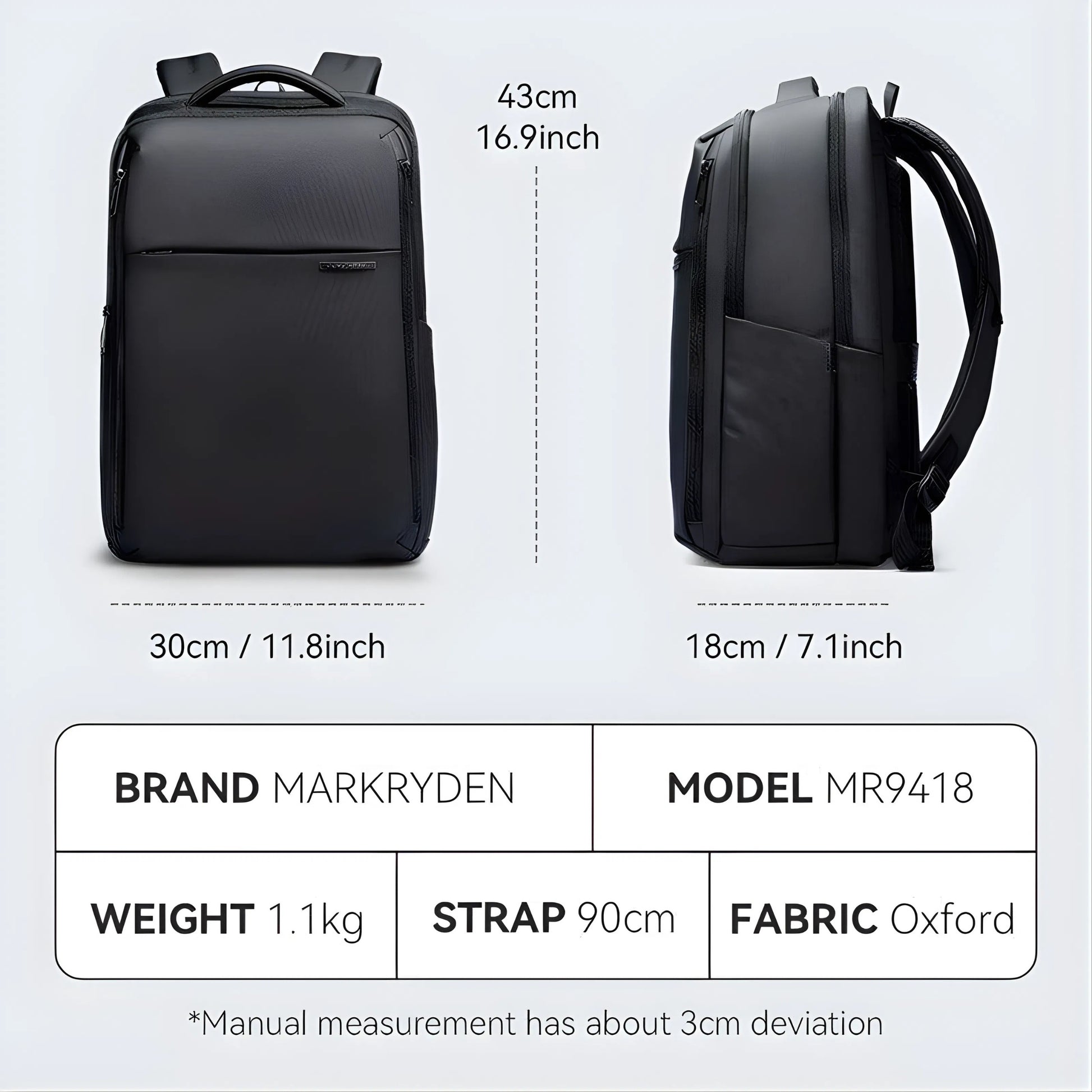 Mark Ryden 9418 oxford waterproof backpack — zipper close-up