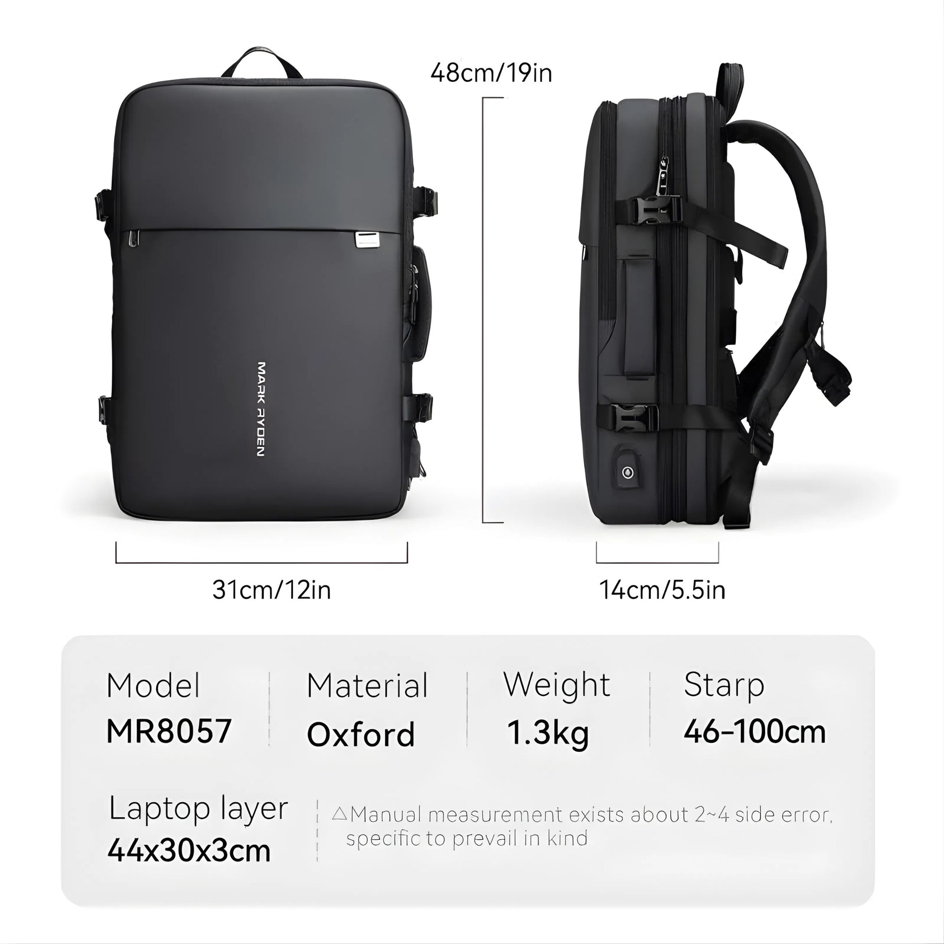 Mark Ryden 8057 oxford anti-theft backpack — size reference